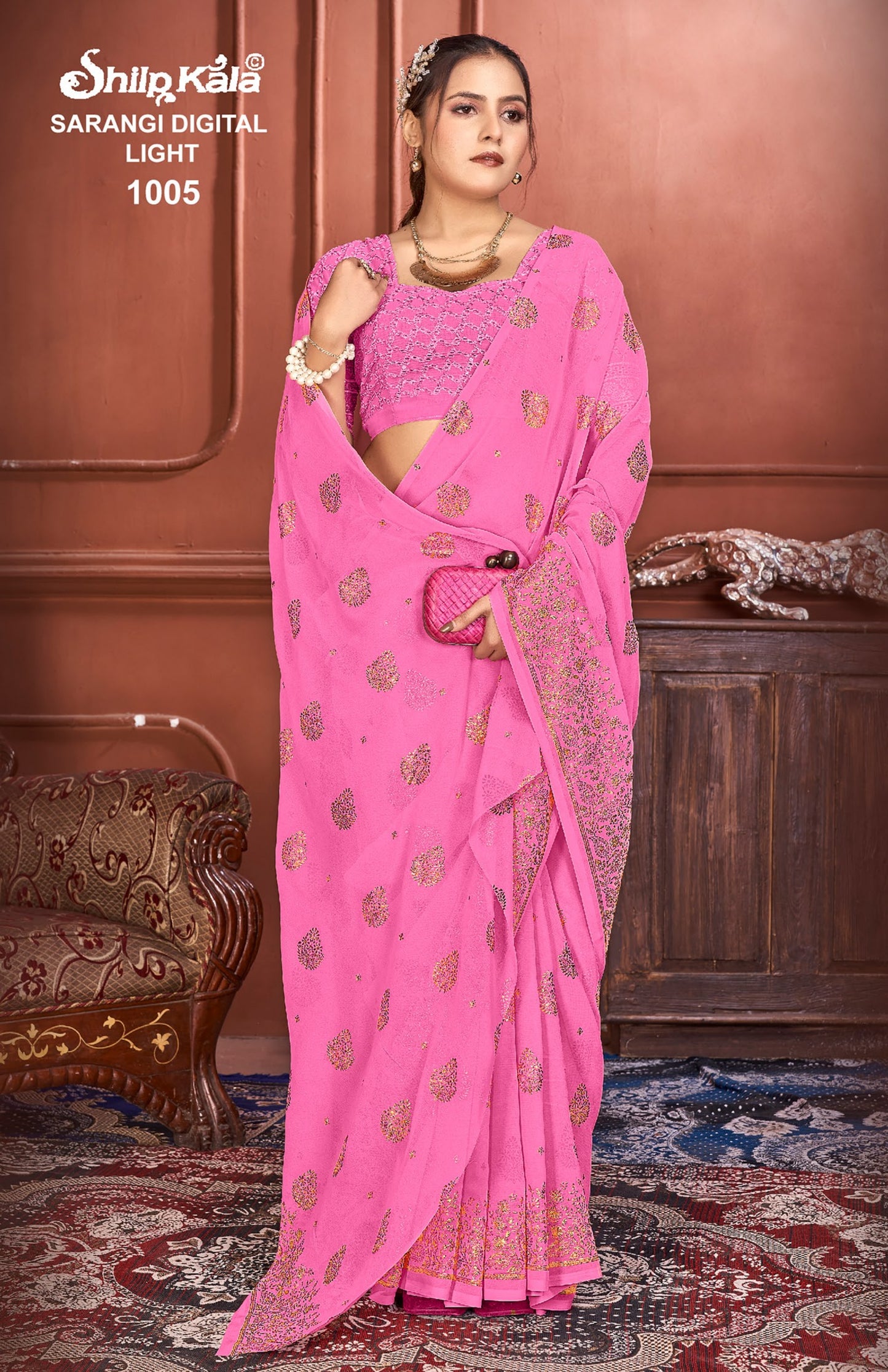 Sarangi Light Multicolour Chiffon Saree with Chanderi Cotton Blouse (8 Colours).