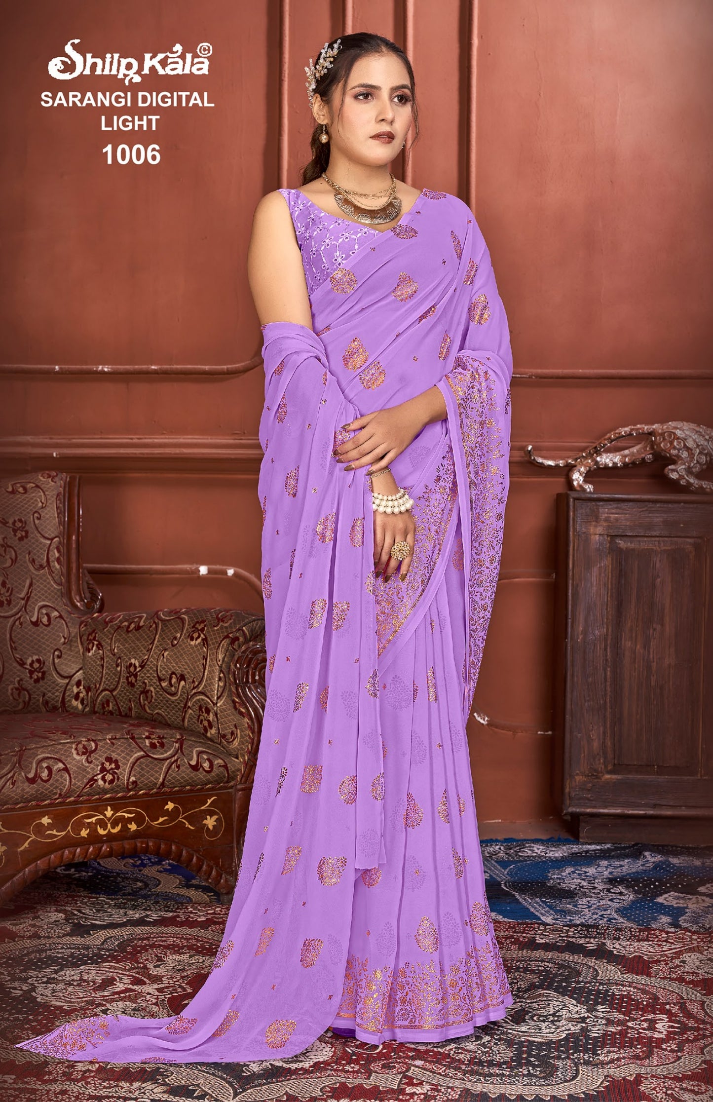 Sarangi Light Multicolour Chiffon Saree with Chanderi Cotton Blouse (8 Colours).