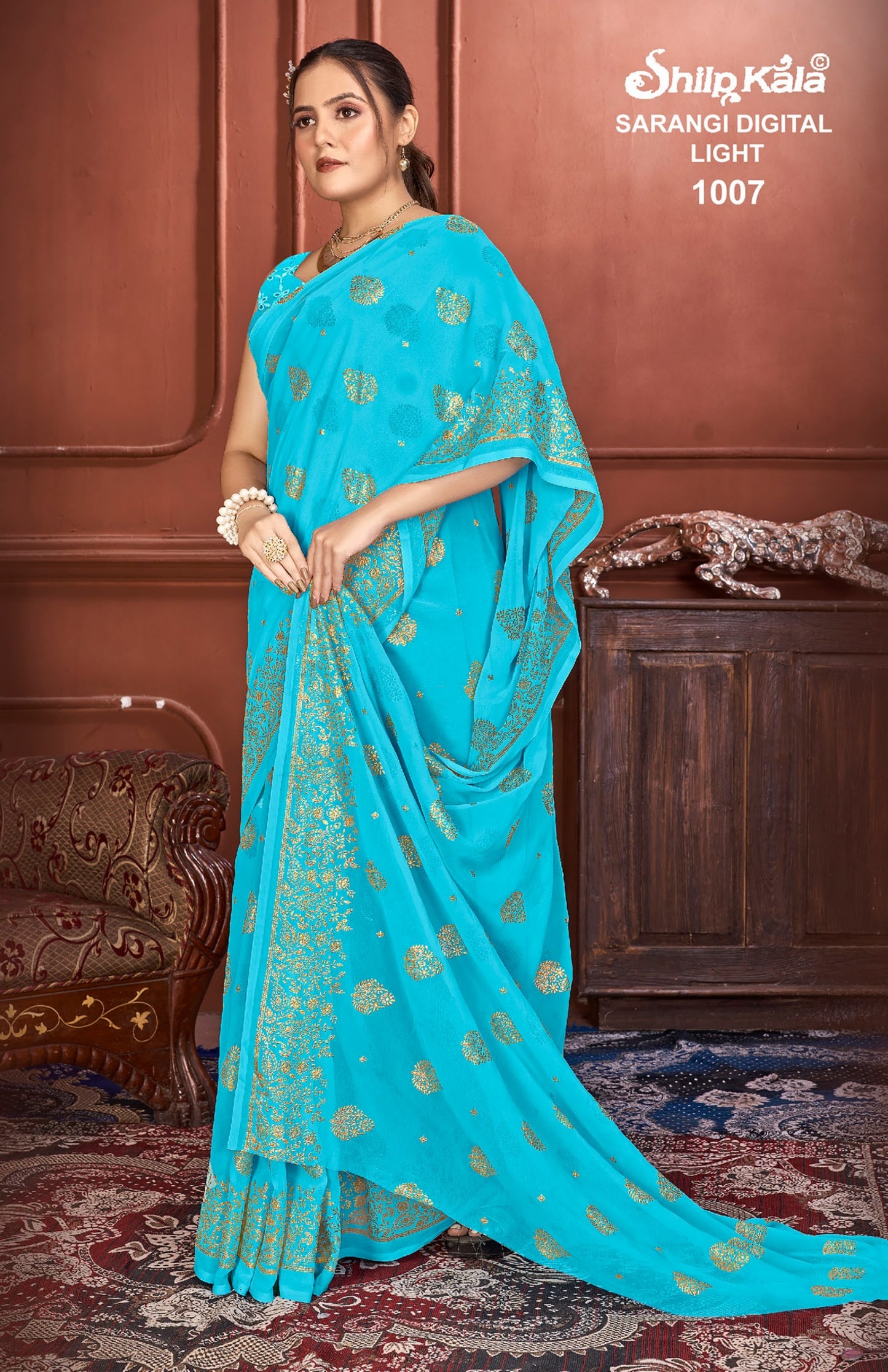 Sarangi Light Multicolour Chiffon Saree with Chanderi Cotton Blouse (8 Colours).