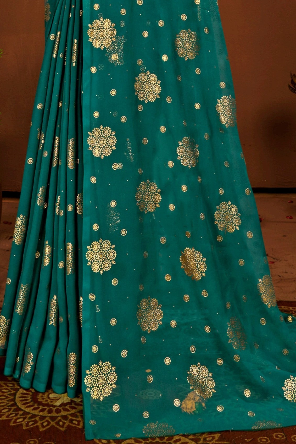 Satyaki  Georgette Saree with Foil Print (8 Colours Available).