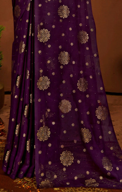 Satyaki  Georgette Saree with Foil Print (8 Colours Available).