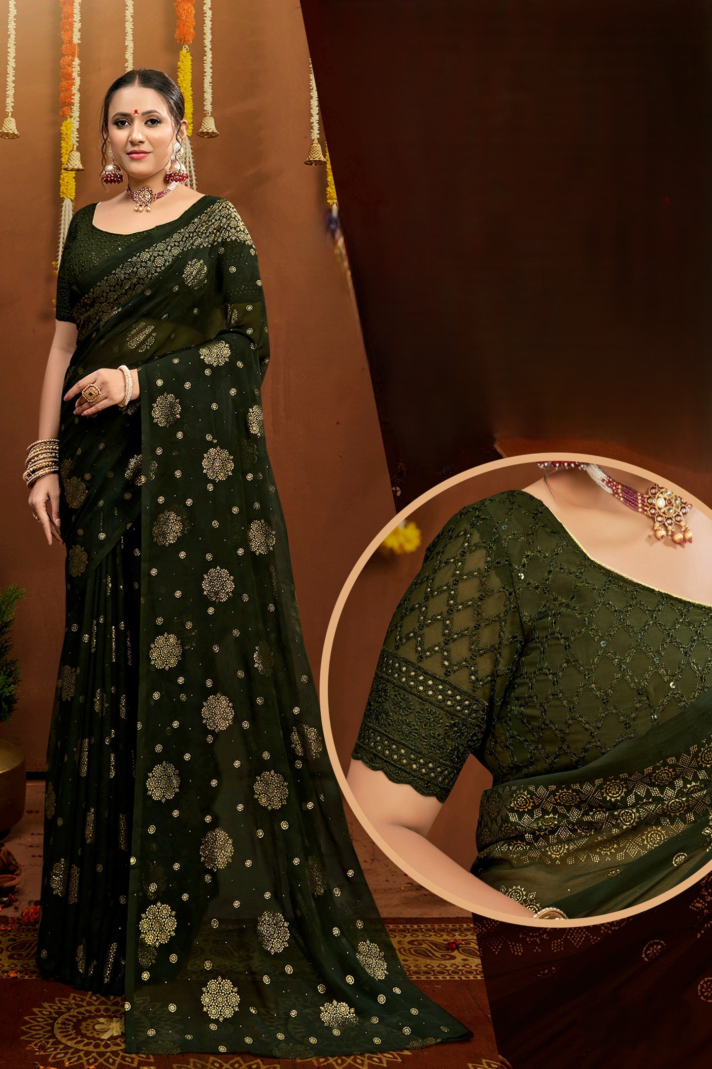 Satyaki  Georgette Saree with Foil Print (8 Colours Available).