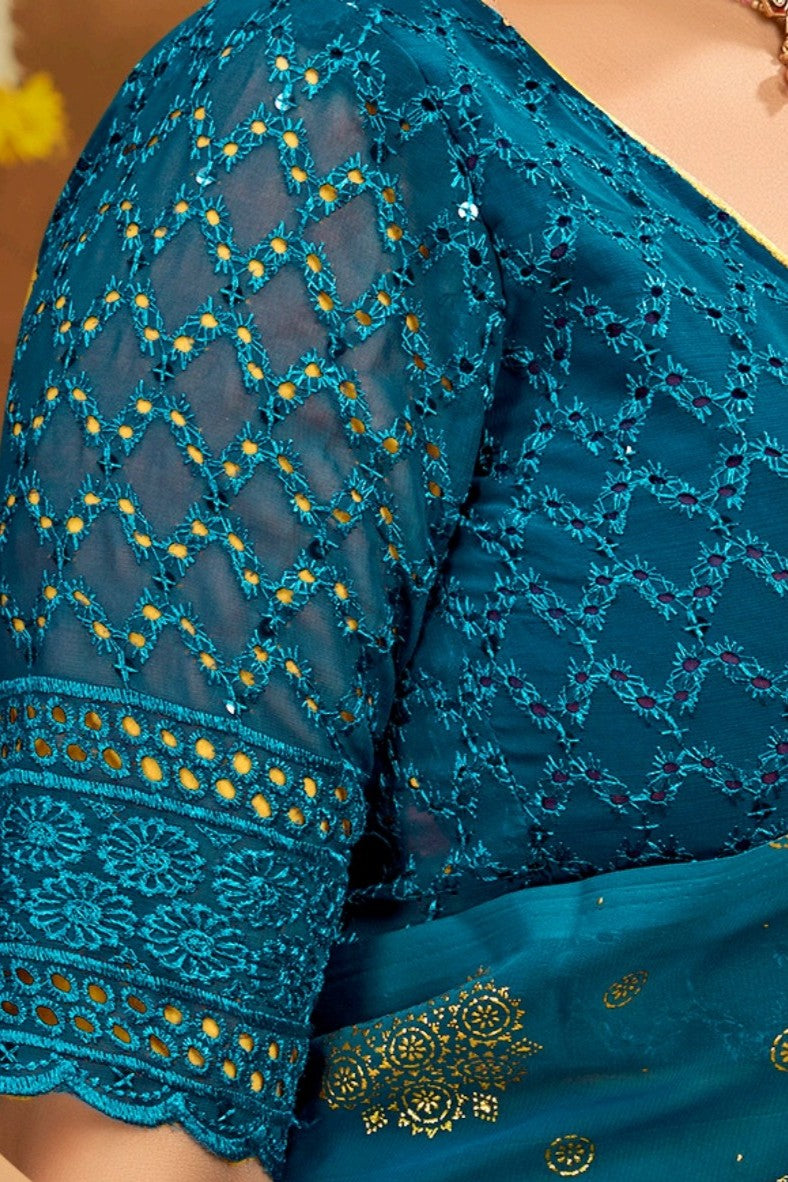 Satyaki  Georgette Saree with Foil Print (8 Colours Available).