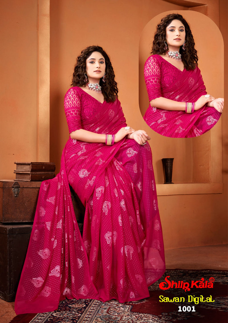 Sawan Multicolor Fancy Georgette Saree with Net Blouse (8 Colours Available).