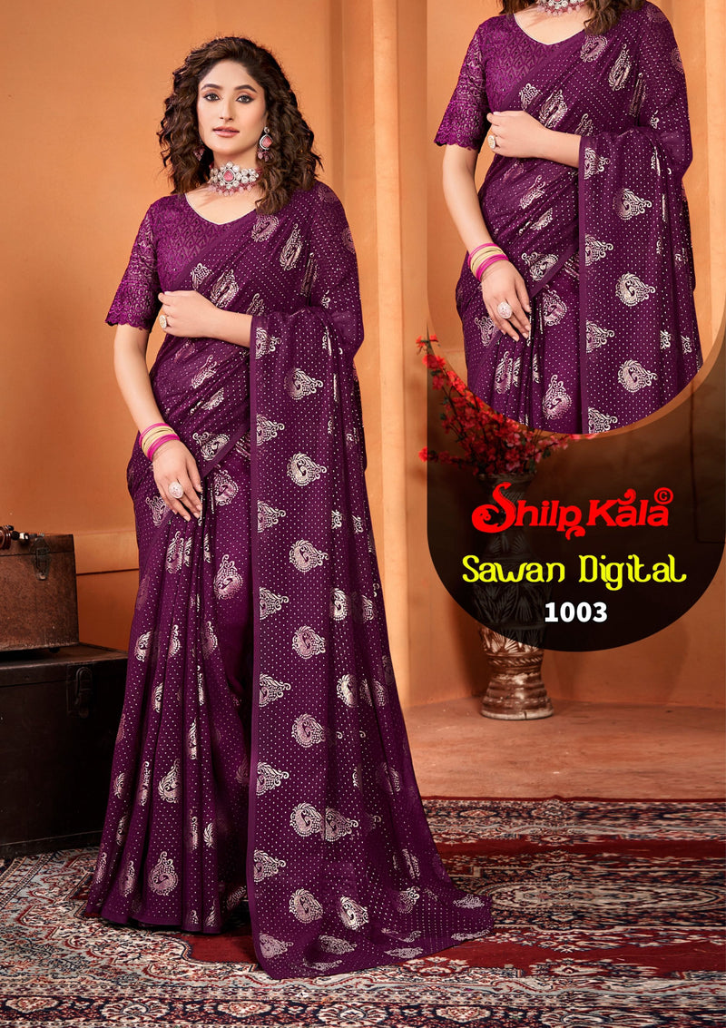 Sawan Multicolor Fancy Georgette Saree with Net Blouse (8 Colours Available).