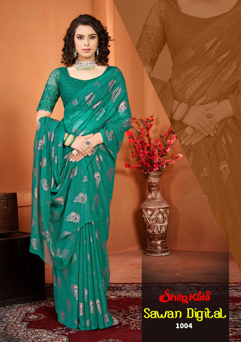 Sawan Multicolor Fancy Georgette Saree with Net Blouse (8 Colours Available).