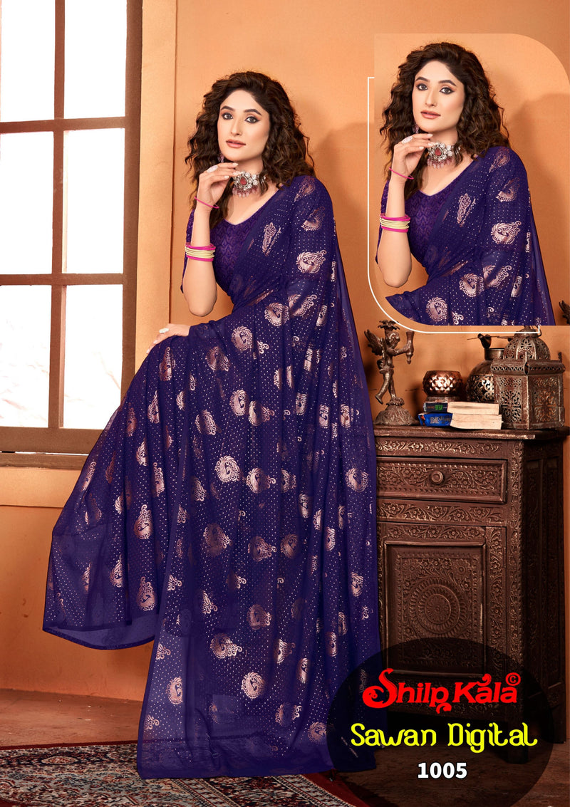 Sawan Multicolor Fancy Georgette Saree with Net Blouse (8 Colours Available).