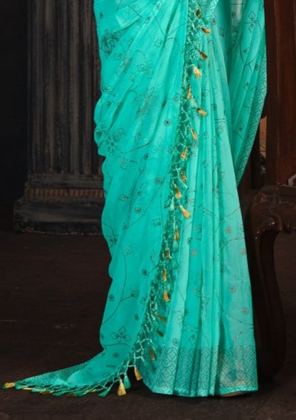 Semi Final Multicolor Fancy Fabric Saree with Work Blouse (8 Colours Available).