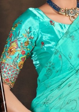 Semi Final Multicolor Fancy Fabric Saree with Work Blouse (8 Colours Available).