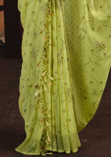 Semi Final Multicolor Fancy Fabric Saree with Work Blouse (8 Colours Available).