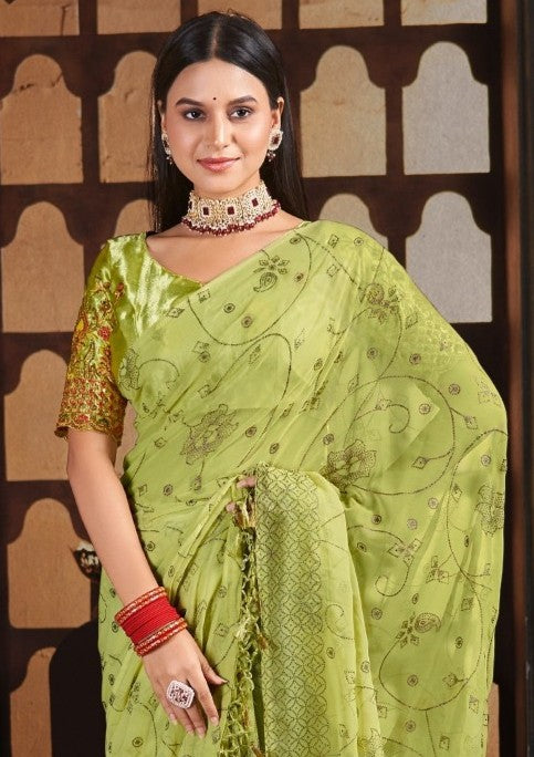 Semi Final Multicolor Fancy Fabric Saree with Work Blouse (8 Colours Available).