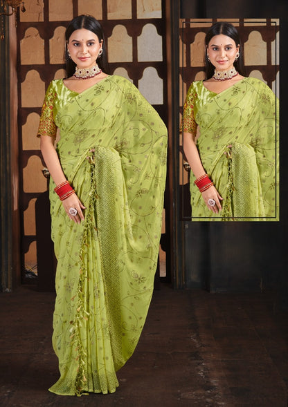 Semi Final Multicolor Fancy Fabric Saree with Work Blouse (8 Colours Available).