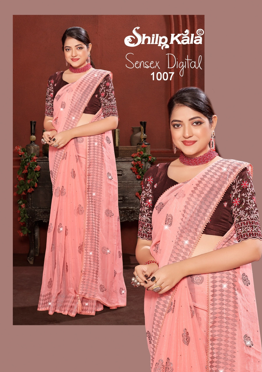 Sen Multicolor Saree with Fancy Work Blouse and Contrast Matching