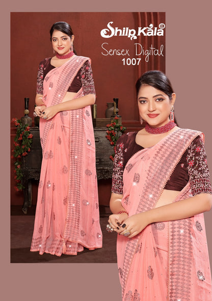 Sen Multicolor Saree with Fancy Work Blouse and Contrast Matching