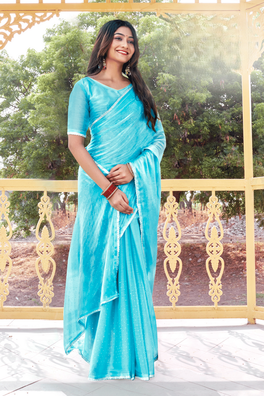 Shaitan  Jimmi Chu Plain Saree with Satin Fancy Blouse(8 Colours Available).