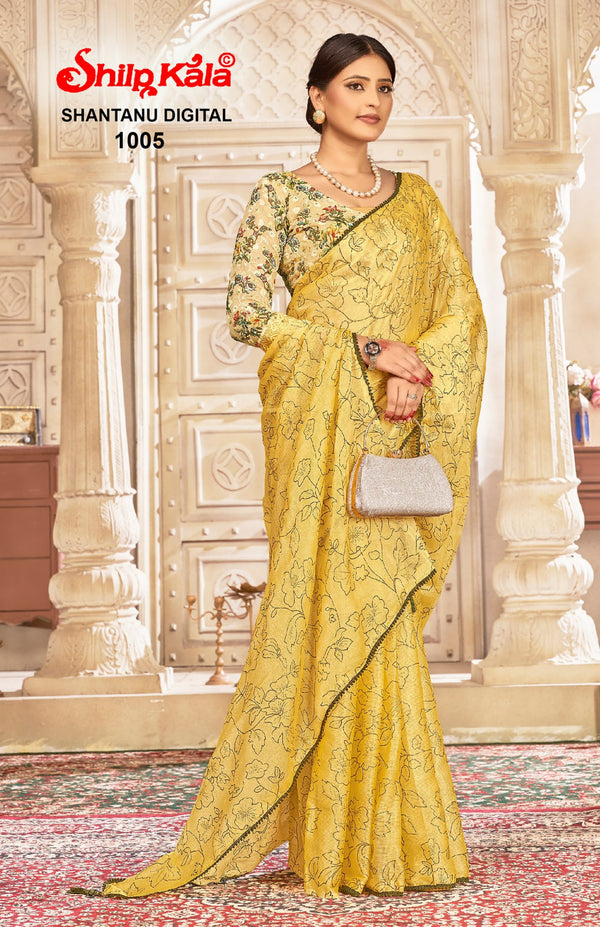 Shantanu Multicolor Nylon Saree with Digital Printed Blouse (6 Colours).