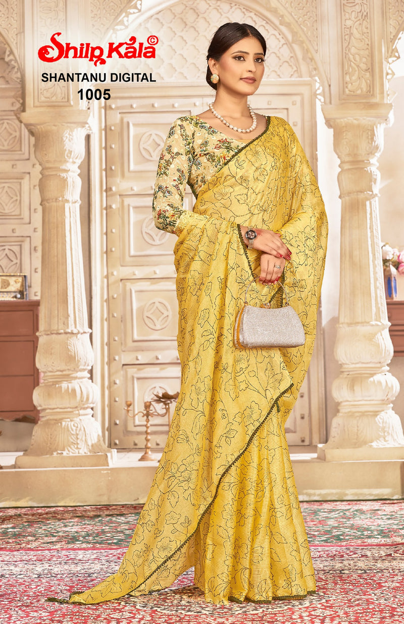 Shantanu Multicolor Nylon Saree with Digital Printed Blouse (6 Colours).