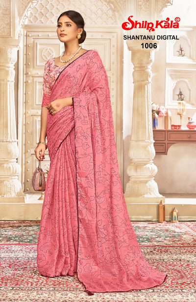 Shantanu Multicolor Nylon Saree with Digital Printed Blouse (6 Colours).