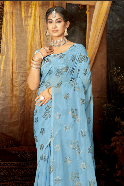 Panchmukhi Multicolour White Cat Saree with Digital Printed Blouse (9 Colours Available).