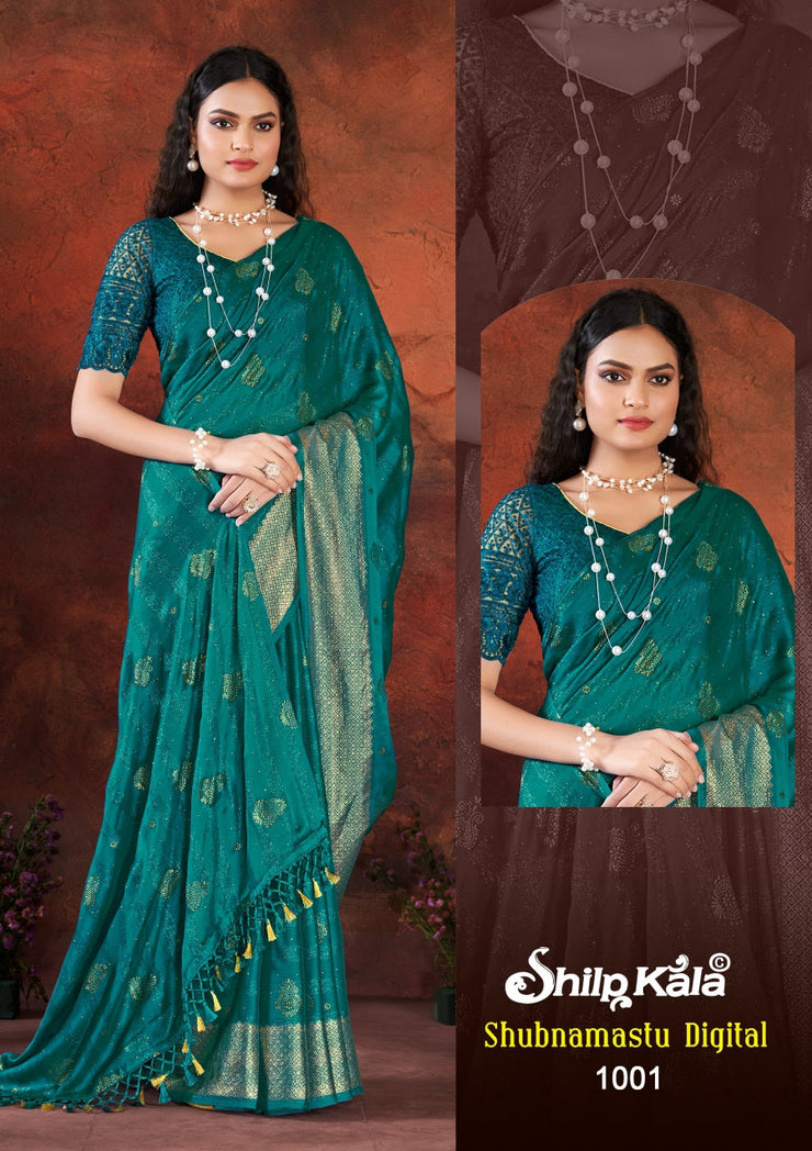 Shubhnamastu Dark Green Jari Patta Saree with Elegant Design