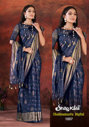 Shubhnamastu Navy Blue Jari Patta Saree with Elegant Design