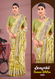 Slogan Multicolour Moss Fabric Saree with Padding Concept and Net Blouse (8 Colours Available)