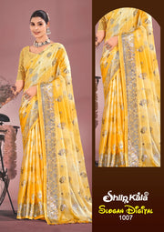 Slogan Multicolour Moss Fabric Saree with Padding Concept and Net Blouse (8 Colours Available)