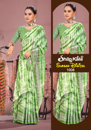 Slogan Multicolour Moss Fabric Saree with Padding Concept and Net Blouse (8 Colours Available)