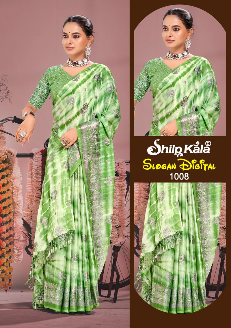 Slogan Multicolour Moss Fabric Saree with Padding Concept and Net Blouse (8 Colours Available)