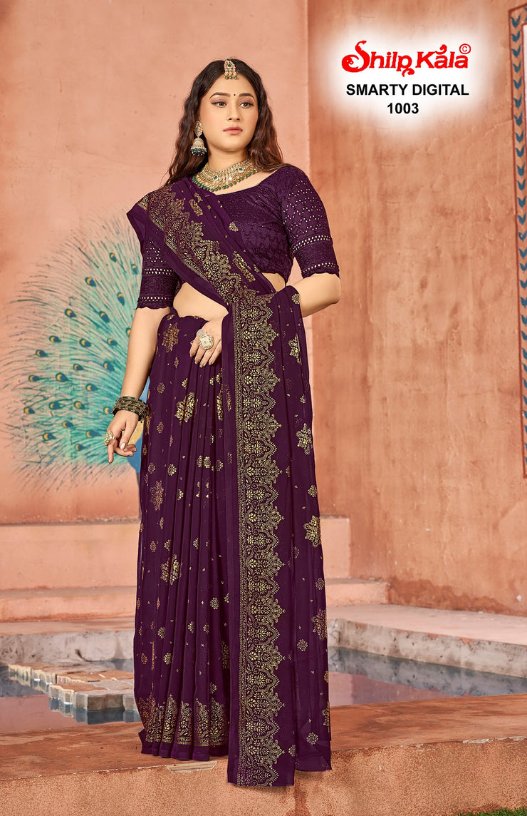 Smarty Multicolour Georgette Saree with Tone to Tone Matching Blouse (8 Colours Available)