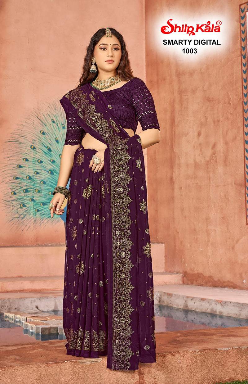 Smarty Multicolour Georgette Saree with Tone to Tone Matching Blouse (8 Colours Available)