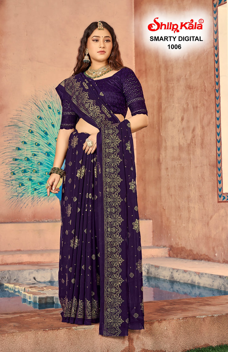 Smarty Multicolour Georgette Saree with Tone to Tone Matching Blouse (8 Colours Available)