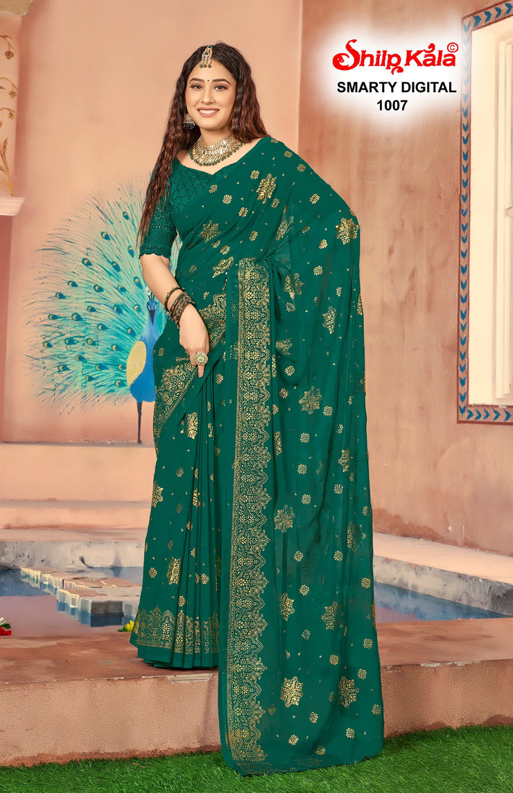 Smarty Multicolour Georgette Saree with Tone to Tone Matching Blouse (8 Colours Available)