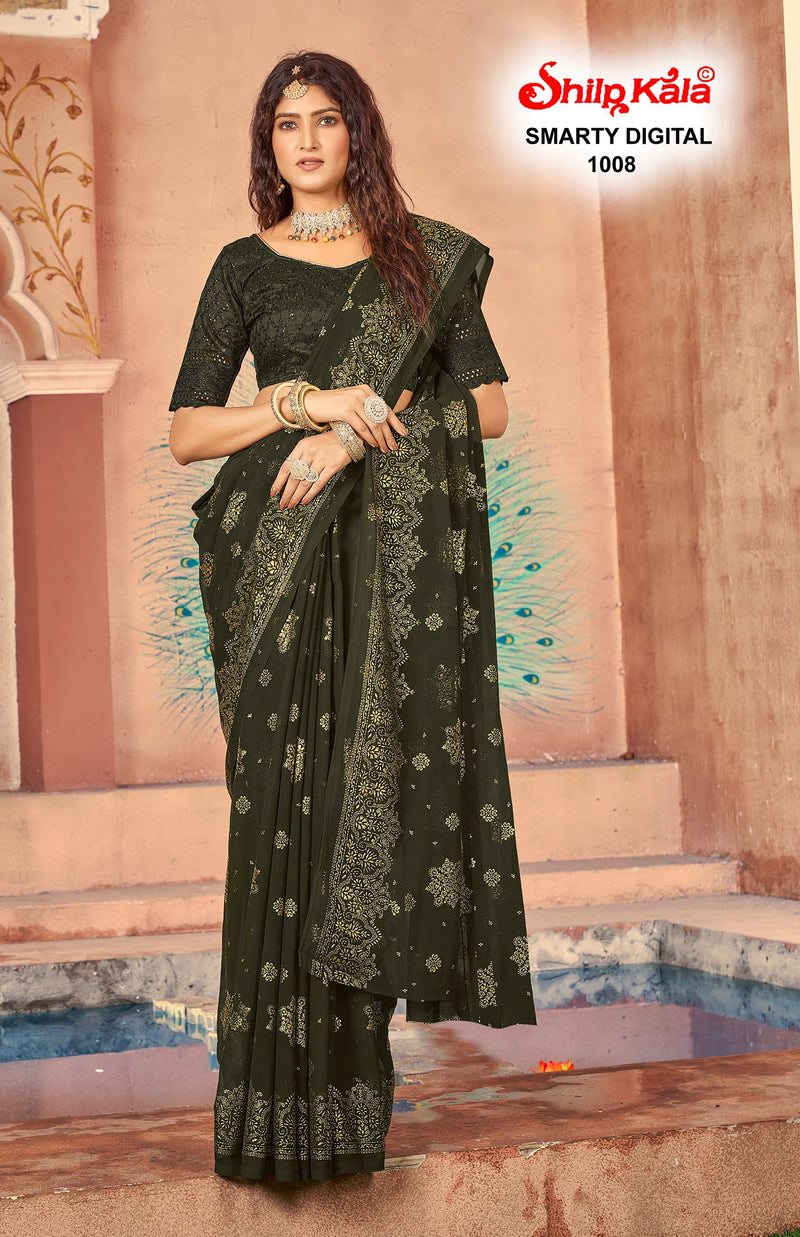 Smarty Multicolour Georgette Saree with Tone to Tone Matching Blouse (8 Colours Available)