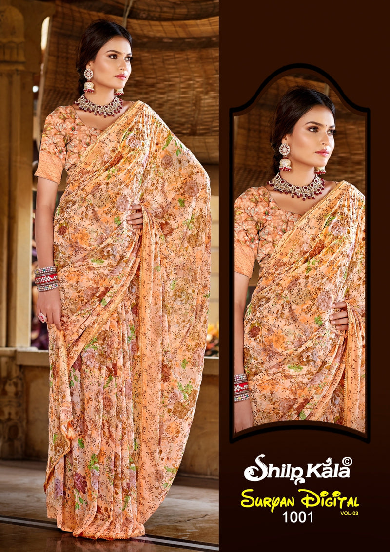 Suryan 3 Multicolour Chiffon Saree with Lace Work (8 Colours Available)