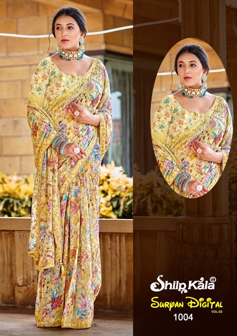 Suryan 3 Multicolour Chiffon Saree with Lace Work (8 Colours Available)