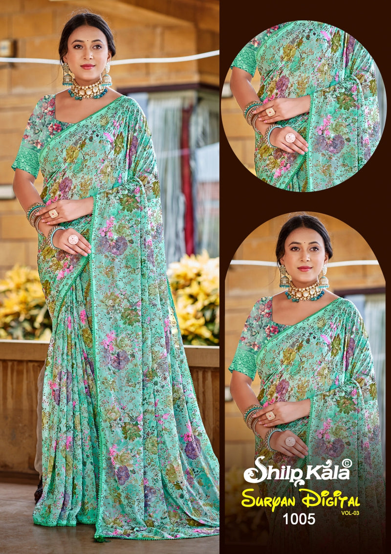 Suryan 3 Multicolour Chiffon Saree with Lace Work (8 Colours Available)