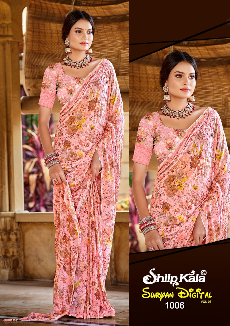 Suryan 3 Multicolour Chiffon Saree with Lace Work (8 Colours Available)