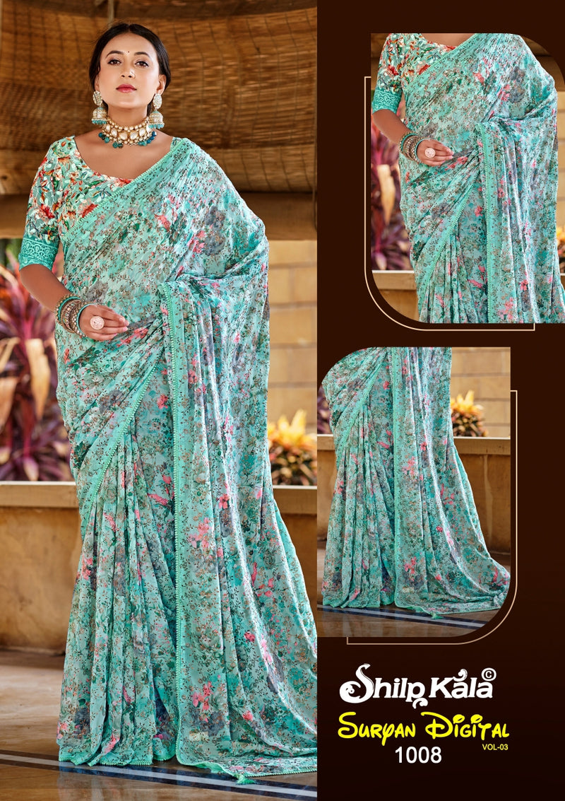 Suryan 3 Multicolour Chiffon Saree with Lace Work (8 Colours Available)