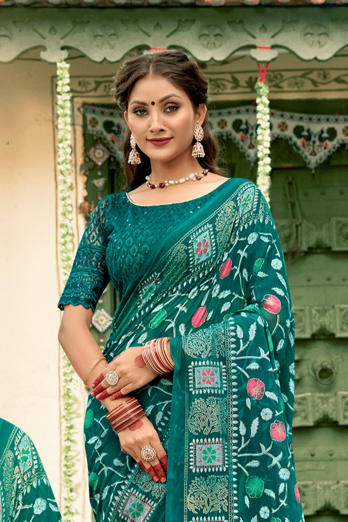 Swiggy 1 Georgette Saree – Smooth, Lightweight Fabric with a Chic, Modern Design (8 Colours Available)