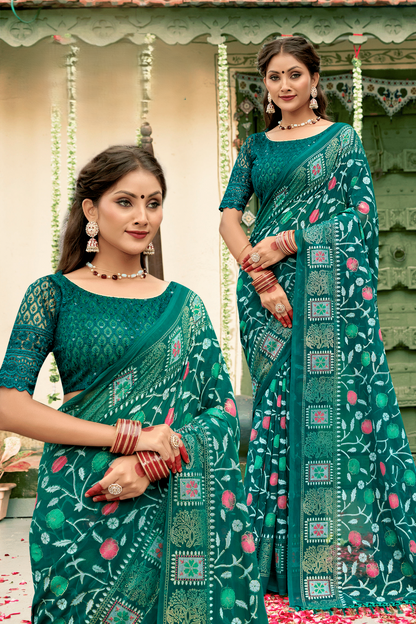 Swiggy 1 Georgette Saree – Smooth, Lightweight Fabric with a Chic, Modern Design (8 Colours Available)