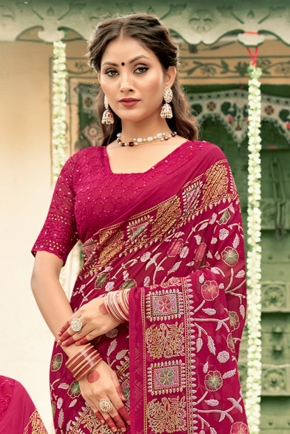 Swiggy 1 Georgette Saree – Smooth, Lightweight Fabric with a Chic, Modern Design (8 Colours Available)