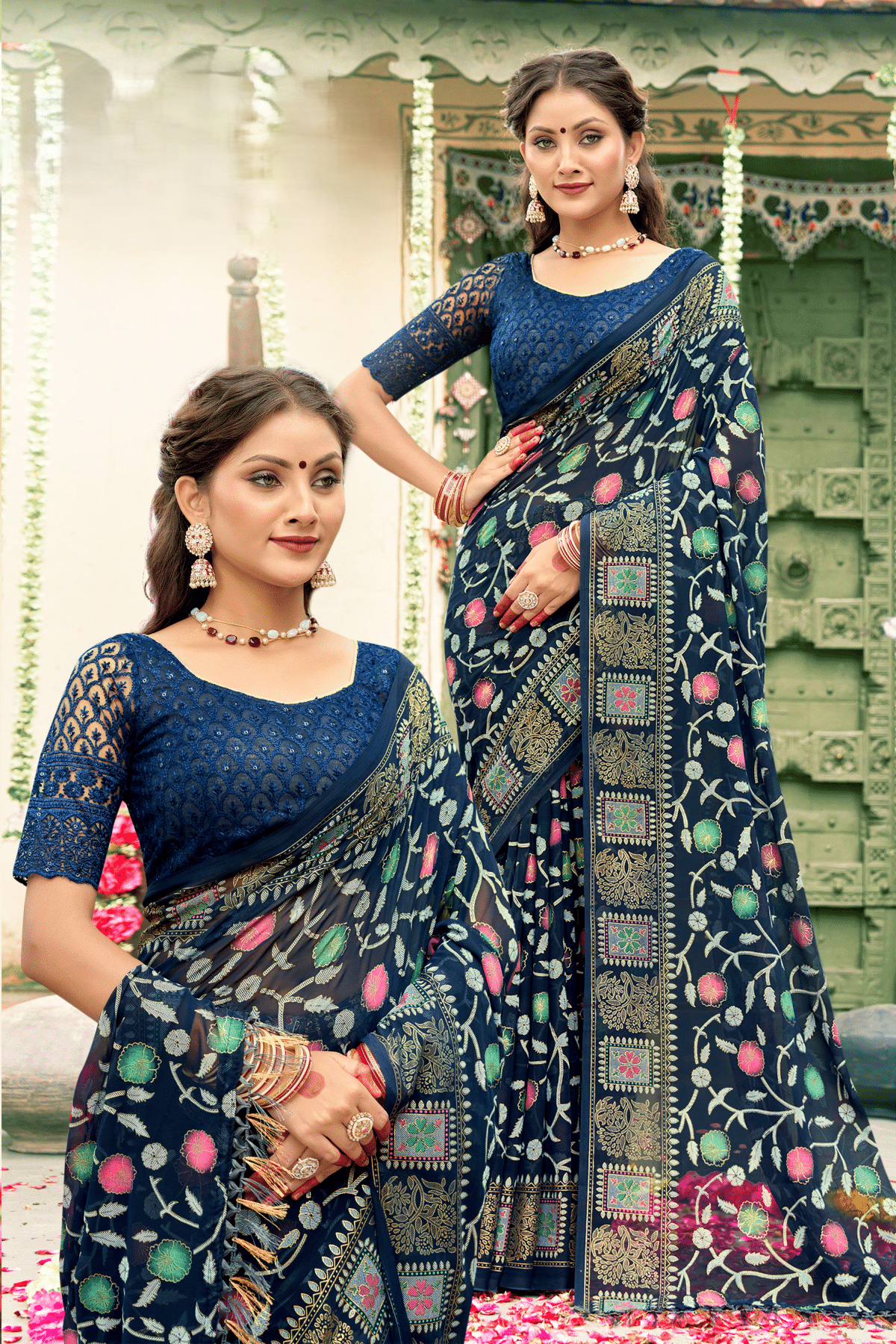 Swiggy 1 Georgette Saree – Smooth, Lightweight Fabric with a Chic, Modern Design (8 Colours Available)