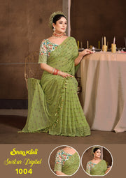 Swikar Multicolor Saree with Silver Foil Printing and Fancy Fabric (8 Colours Available).