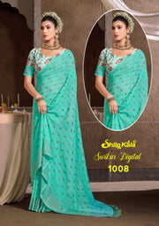 Swikar Multicolor Saree with Silver Foil Printing and Fancy Fabric (8 Colours Available).