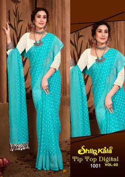 Tip Top 2 Multicolour Chiffon Saree with White Chanderi Blouse (8 Colours)