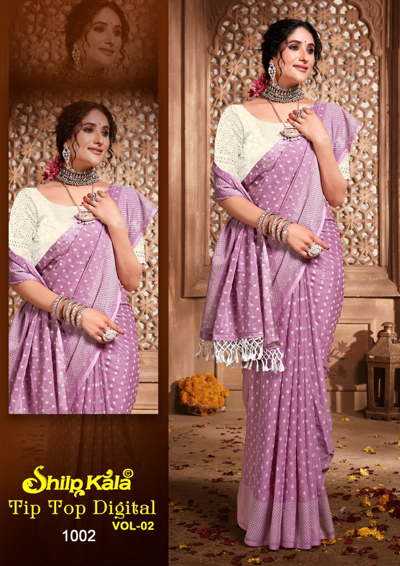 Tip Top 2 Multicolour Chiffon Saree with White Chanderi Blouse (8 Colours)