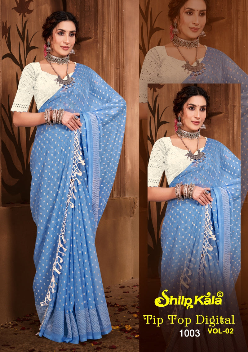 Tip Top 2 Multicolour Chiffon Saree with White Chanderi Blouse (8 Colours)