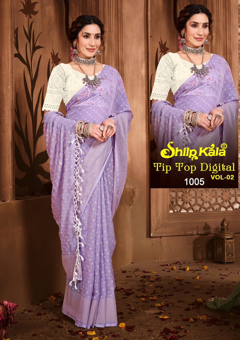 Tip Top 2 Multicolour Chiffon Saree with White Chanderi Blouse (8 Colours)