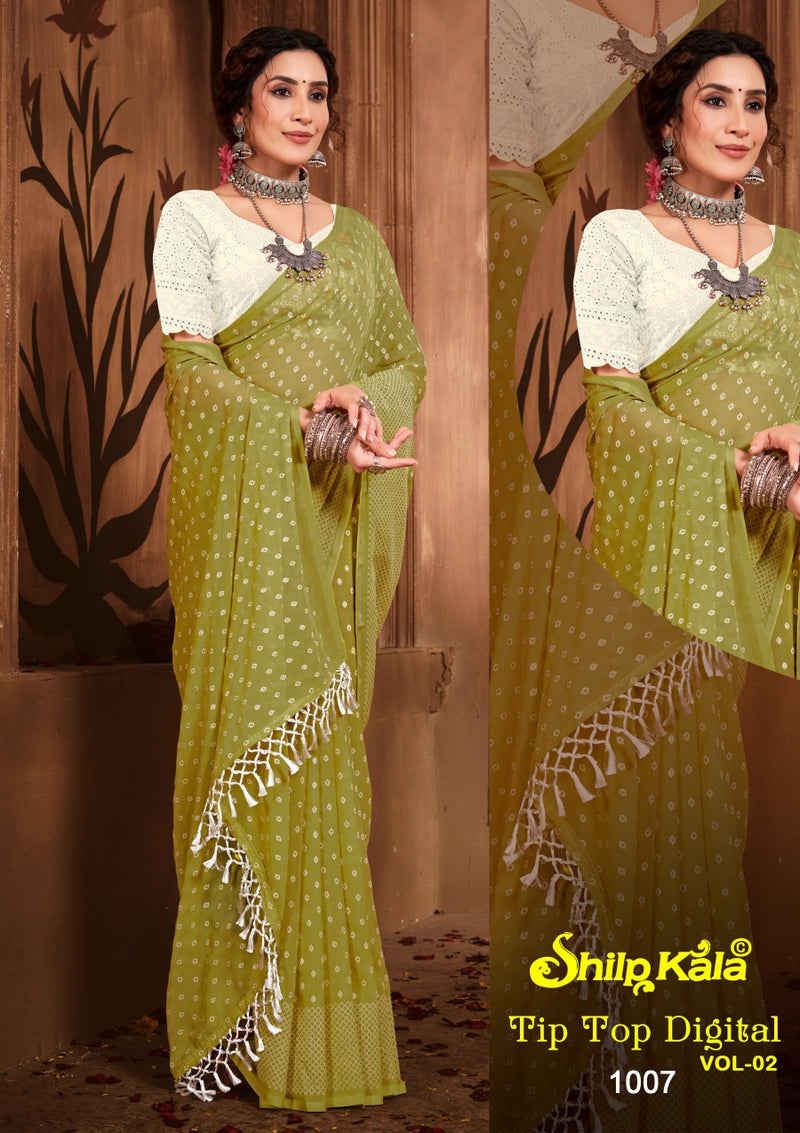 Tip Top 2 Multicolour Chiffon Saree with White Chanderi Blouse (8 Colours)